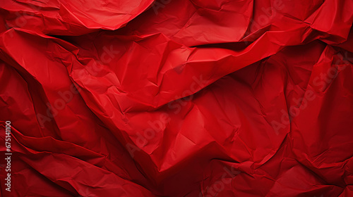 Red crumpled paper texture. Blank background with creases. Generative AI