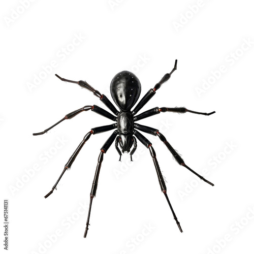 an all-black spider with long legs on transparentbackground