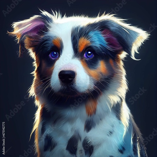 AI generated illustration of an Australian Shepherd puppy