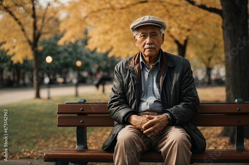Senior Man Sitting on a Bench in the Park