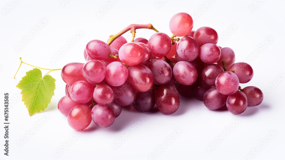 grapes with green grape leaves isolated on white background