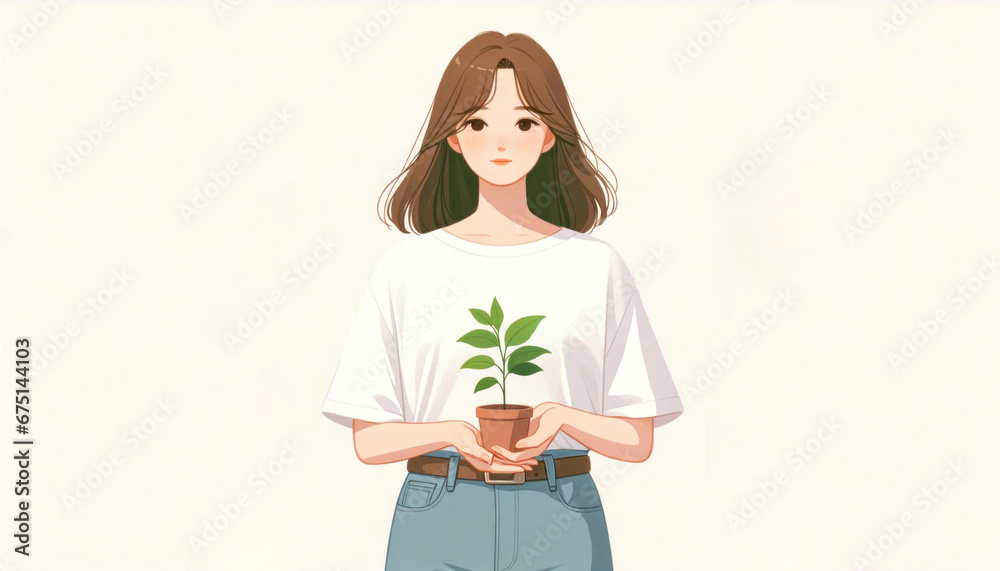 Modern Female Gardener Presenting Lush Houseplant, Harmony with Nature, Peaceful Living Modern Female Gardener Presenting Lush Houseplant, Harmony with Nature, Peaceful Living
