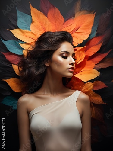 A minimalist, t-shirt design with a vintage twist, featuring a sleek and stylized unclad woman body silhouette against a faded, women body is painting about nature, awesome, bright.