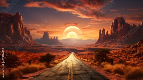 a road that goes through the desert photo