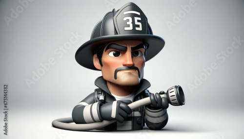 3D Animated Firefighter Character in Full Gear Holding Hose with Determination and Courage © Qstock