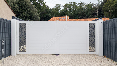 Aluminum white steel modern gate sliding new portal of suburb house door