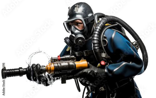 Scuba Diver with Oxygen Cylinder on Isolated Background