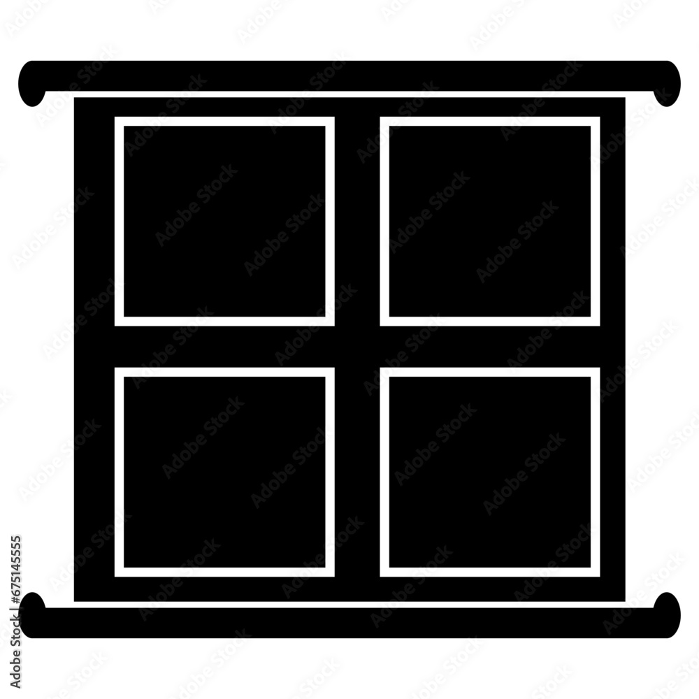 Square window silhouette for house isolated on white background. Clipart.