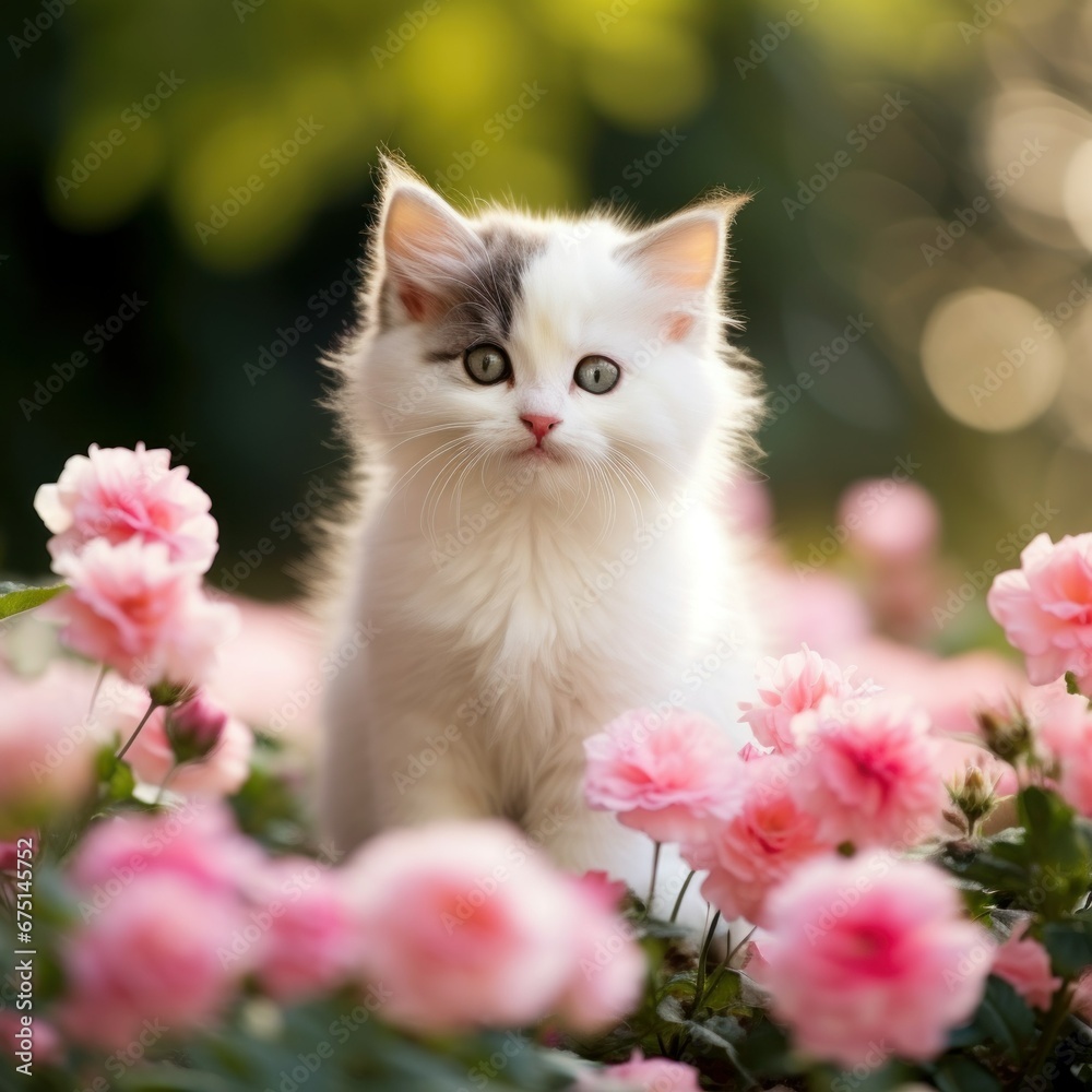 Cute cat  the background is flowers