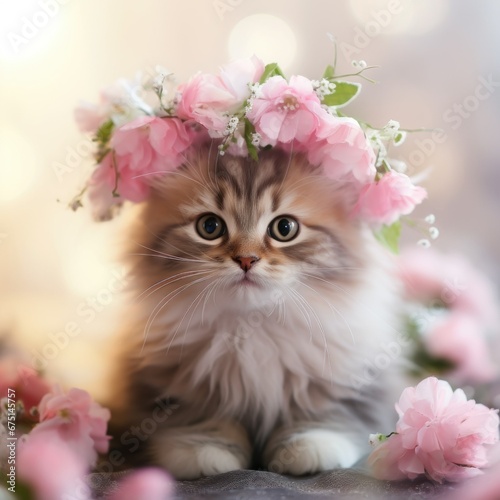 Cute cat  the background is flowers © Asman