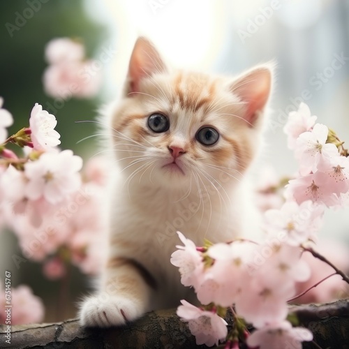 Cute cat the background is flowers