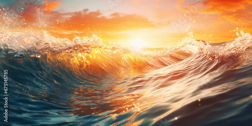 Closeup of the ocean wave. The sea in the light of summer sunset. Travel, vacation concept. Generative AI © AngrySun