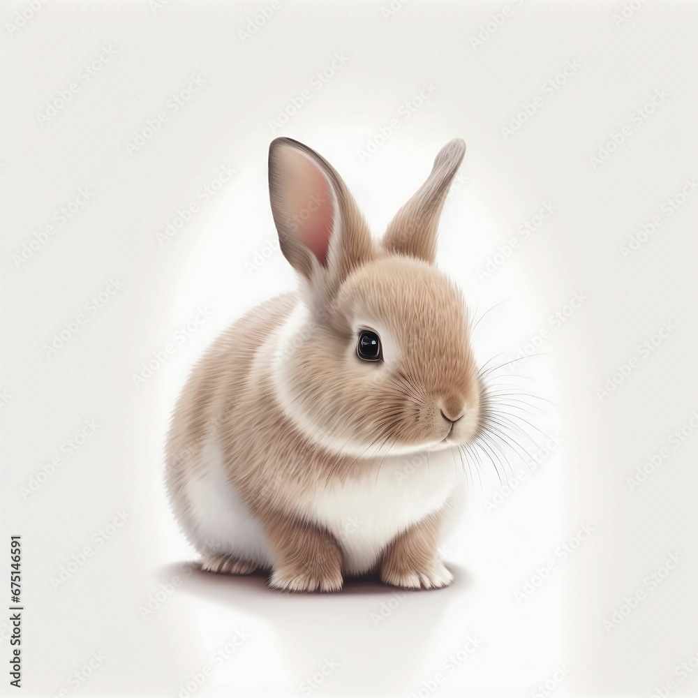 AI generated illustration of an adorable fluffy rabbit on a beige background