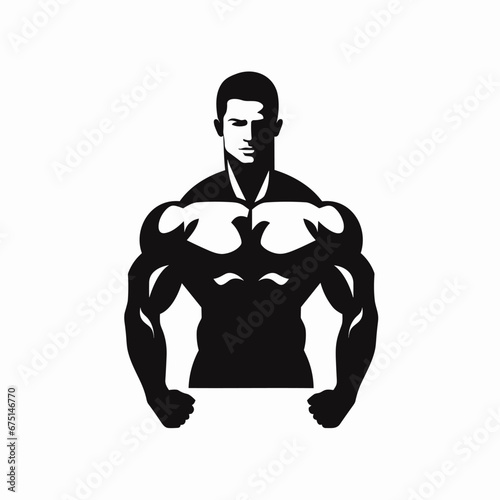 Bodybuilder black icon on white background. Bodybuilder silhouette