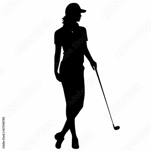 Golf player black icon on white background. Golf player silhouette