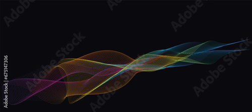 Dark abstract background with glowing wave. Shiny moving lines design element. Modern purple blue gradient flowing wave lines. Futuristic technology concept. Vector illustration