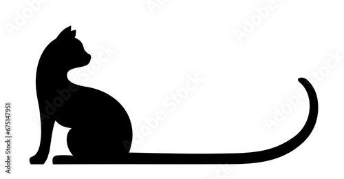 The silhouette of a cat with long tail.