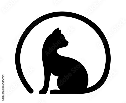 The silhouette of a cat with long tail.