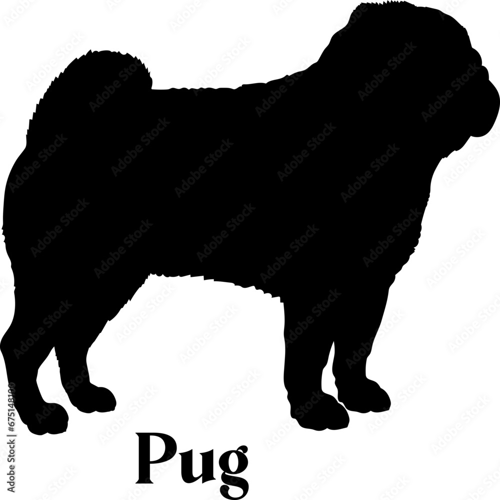 Pug Dog silhouette dog breeds logo dog monogram logo dog face vector