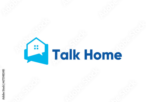 simple house talk logo, home chat symbol design inspiration