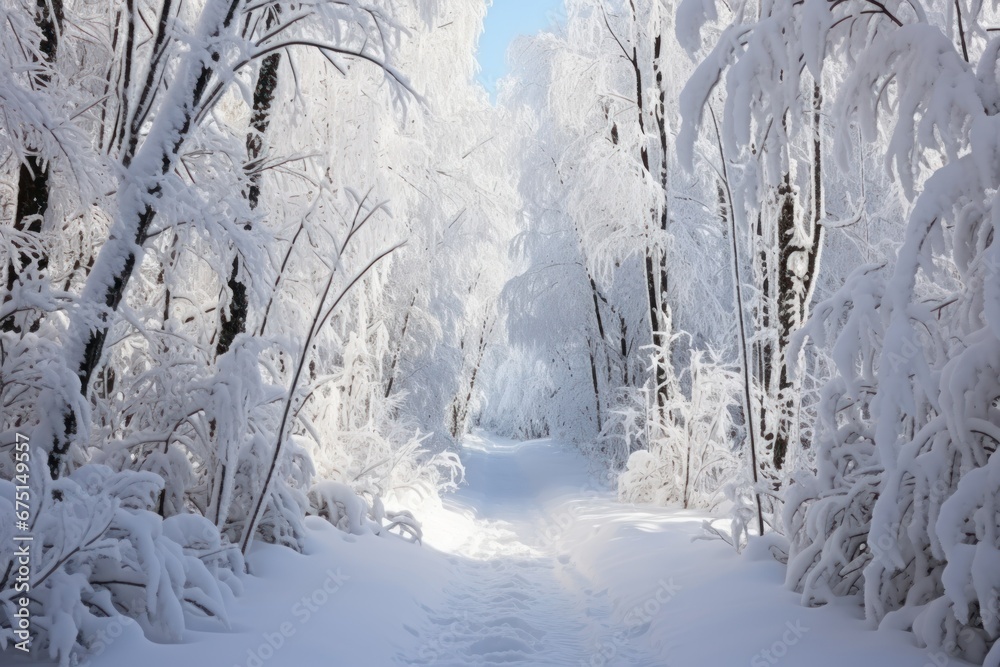 Obraz premium Snowy Forest Paths - Generative AI