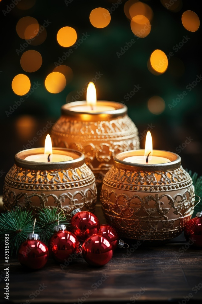 Atmospheric Christmas photo with burning candles. Atmospheric Christmas photo with burning candles.