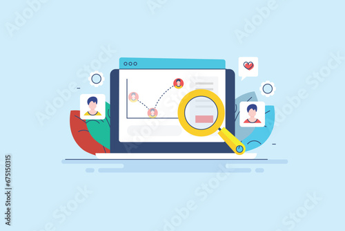 Website traffic, content optimization reducing visitors bounce rate on web page, SEO analytics concept, e-business conceptual vector illustration.