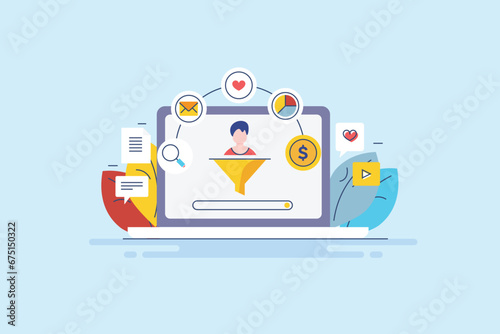 Customer sales funnel - online conversion marketing, digital business concept, vector illustration banner.