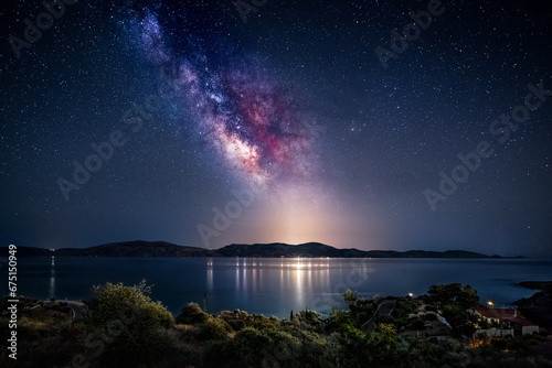 Milky Way over Hydra island in Greece photo