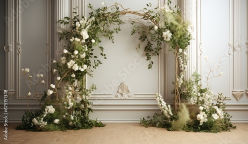 Wedding backdrop aesthetic flower decoration indoor interior decorated studio background