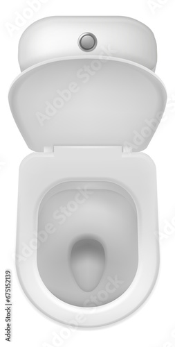 Creamic toilet bowl with open lid. Realistic top view photo