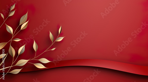 minimalist gold on red background (generative ai) photo