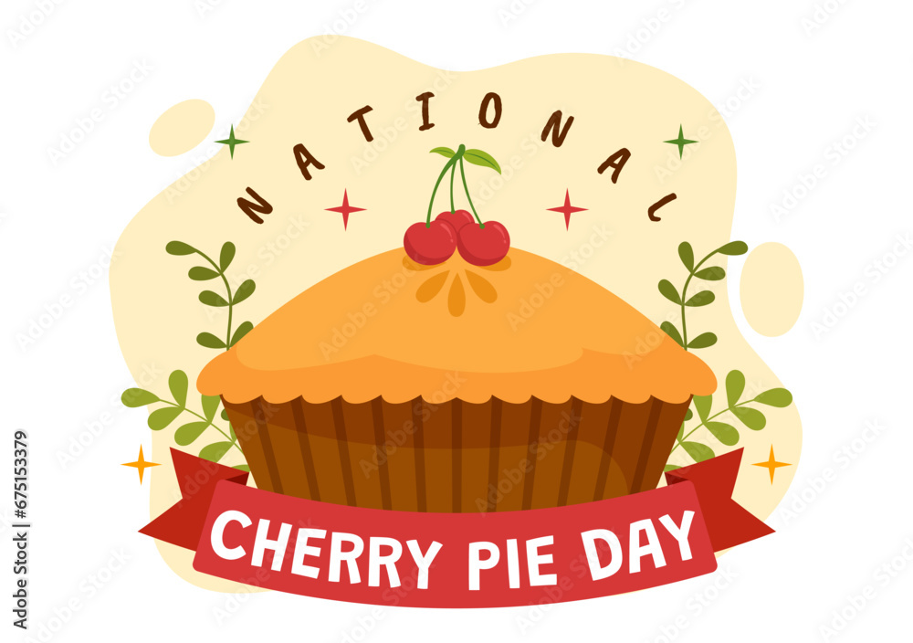 National Cherry Pie Day Vector Illustration on February 20 with Food of Pastry Shells and Cherries Fillings in Flat Cartoon Background Design National Cherry Pie Day Vector Illustration on February 20 with Food of Pastry Shells and Cherries Fillings in Flat Cartoon Background Design
