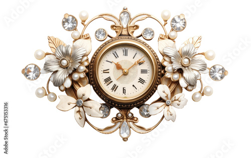 Antique Timekeeping Brooch on Isolated Background
