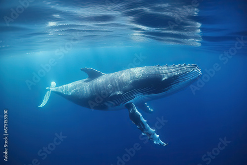 Oceanic Ballet: Humpback Whales Swimming Underwater © Moon