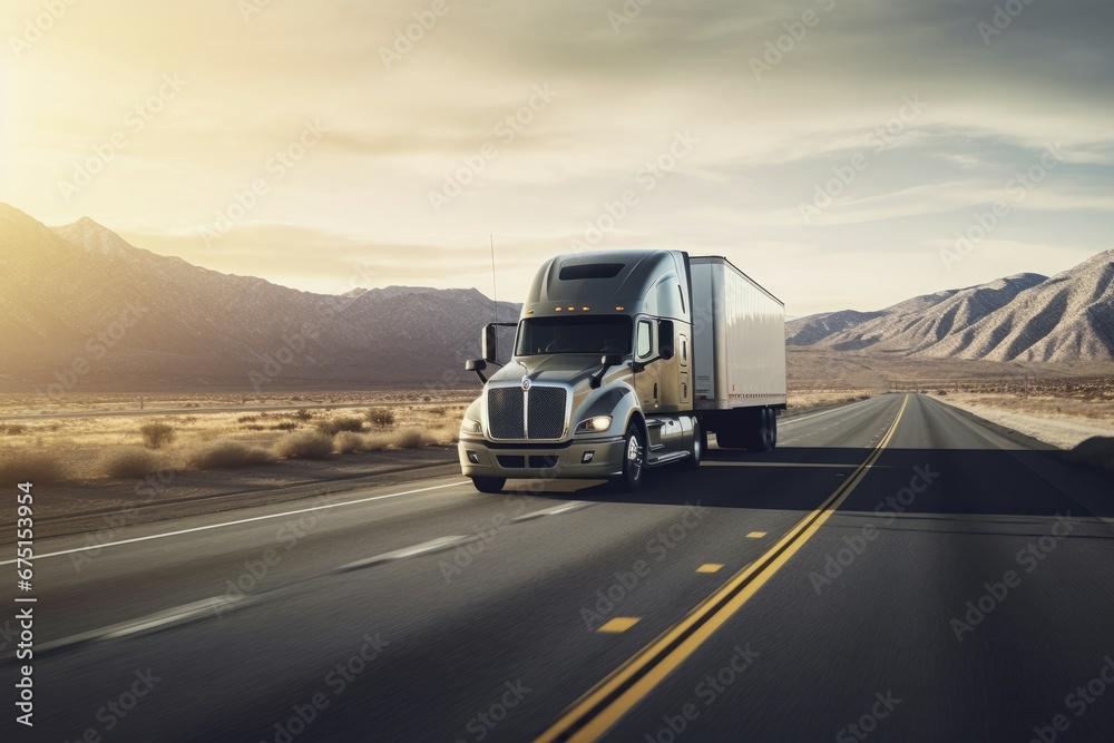 Truck delivering freight on highway. Cargo large delivery shipping transportation service. Generate ai