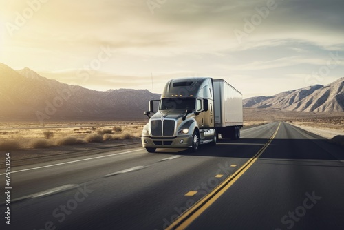 Truck delivering freight on highway. Cargo large delivery shipping transportation service. Generate ai