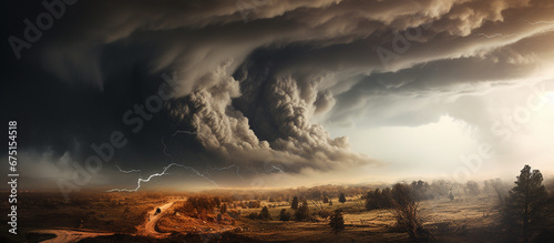 Obraz na plátně Dark landscape with storm clouds