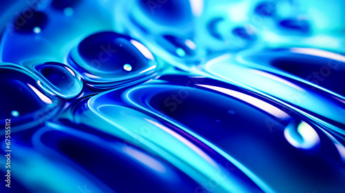 Close up of blue liquid with drop of water on top of it.