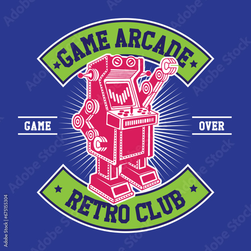 Retro Game Arcade Hand Drawing Vector Illustration in Patch Design Style Game Arcade Retro Club