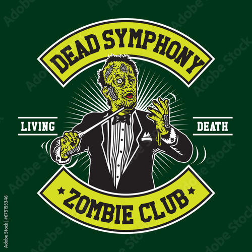 The Hand Drawing Zombie Conductor Vector Illustration in Patch Design Style Dead Symphony Zombie Club