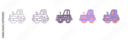 road roller icon. Thin, Light Regular Flat And Bold style design isolated on white background. road roller icon with 5 different styles