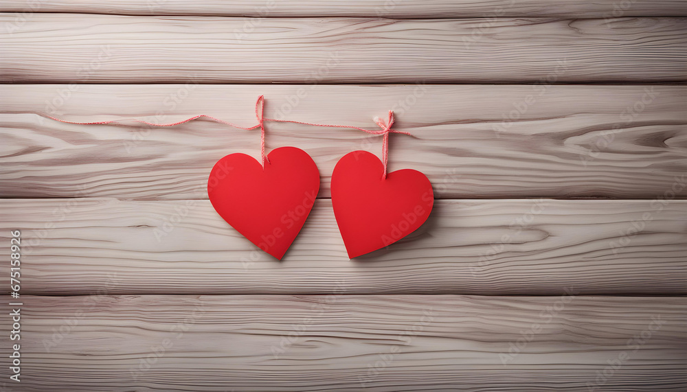 Two Red paper shape hearts isolated on white wood background Two Red paper shape hearts isolated on white wood background
