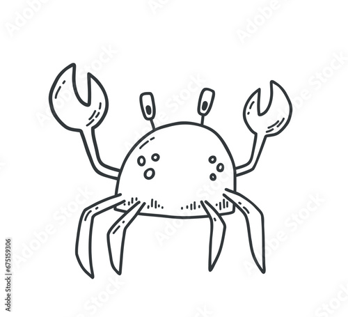 Cute Crab in doodle style. Hand drawn crustacean sea animal line art for childrens stickers  postcard and coloring book