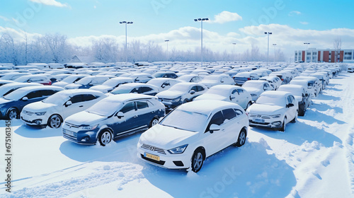 車に積もった雪、駐車場、冬の風景 photo