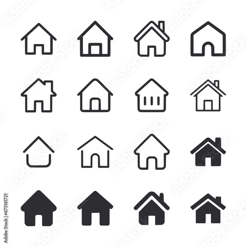 set of house icons on white background