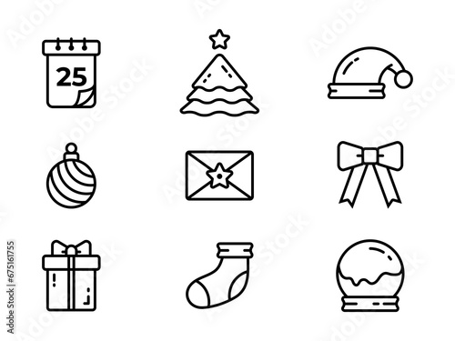 Bild auf Leinwand christmas outline icons set for UI design, sticker, etc