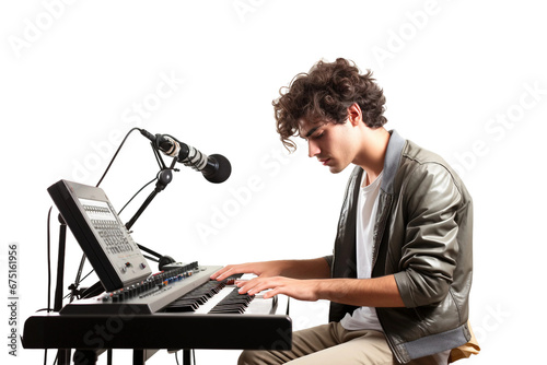 a young male in a recording studio producing music isolated on transparent background, Generative Ai