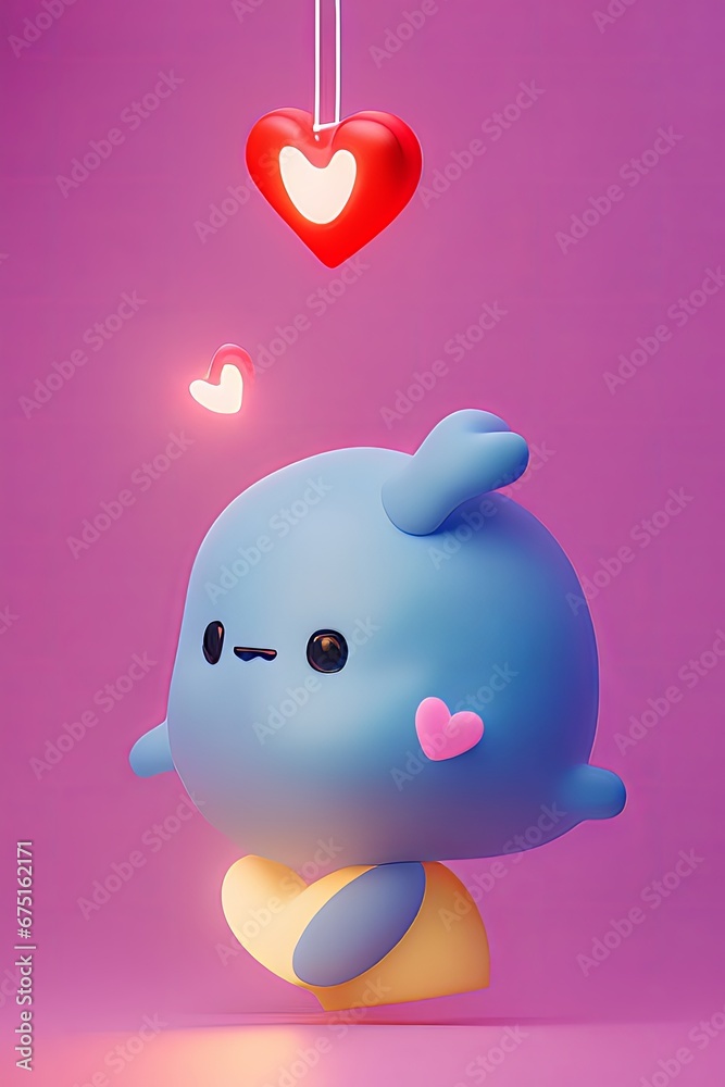 Lamps with glowing hearts, Background for valentine love with Character Cartoon