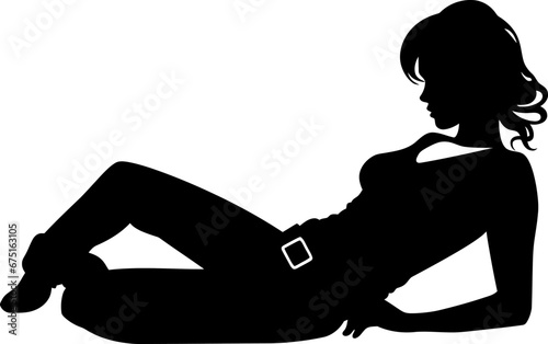 Attractive woman laying silhouette in black color. Laser cutting eps10 vector template.